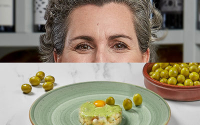 Pesto de aceituna Manzanilla con tartar de gamba blanca y yema de huevo de codorniz