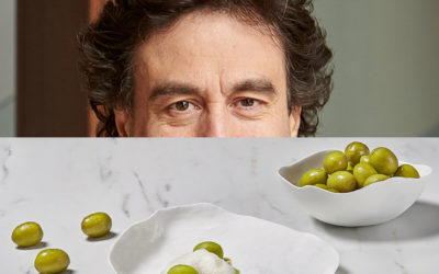 Gazpacho de aceitunas Gordal, sopa de hierbas y almendras